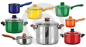 Assortment of Colorful Cooking Pots and Pans