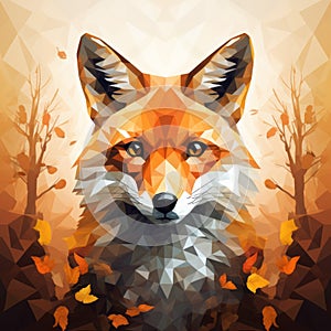 Surreal Low Poly Fox Portrait In Detailed Optical Illusion Style photo