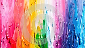A vibrant color bar emerges from sheets of melted crayons aligned in a rainbow spectrum, Ai Generated