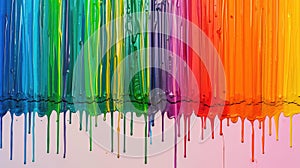 A vibrant color bar emerges from sheets of melted crayons aligned in a rainbow spectrum, Ai Generated