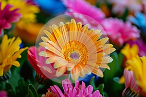 vibrant color concept. colors of rainbow. bright colorful multicolored gerbera flowers. Bunch of multi coloured gerberas. Bright