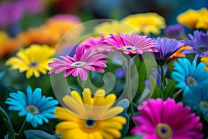 vibrant color concept. colors of rainbow. bright colorful multicolored gerbera flowers. Bunch of multi coloured gerberas. Bright