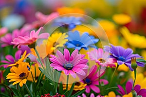 vibrant color concept. colors of rainbow. bright colorful multicolored gerbera flowers. Bunch of multi coloured gerberas. Bright