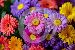 vibrant color concept. colors of rainbow. bright colorful multicolored gerbera flowers. Bunch of multi coloured gerberas. Bright