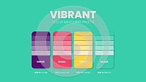 Vibrant color guide book cards samples. Color theme palettes or color schemes collection. Colour combinations in RGB or HEX. Set