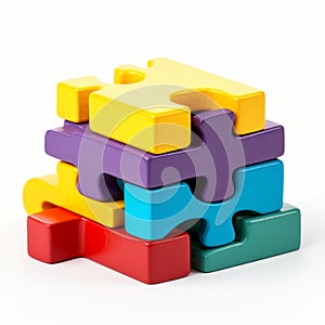 Vibrant color puzzle pieces neatly arranged on a pristine white background, Ai Generated