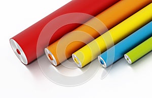 Vibrant colored adhesive films isolated on white background. 3D illustration