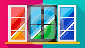 Vibrant colored handles contrasting against the stark white frames of the newly installed windows.. Vector illustration.