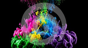 Colorful Ink Cloud Flowing in Water on Black Background