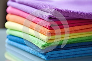 vibrant colored microfiber cleaning cloths in a pile