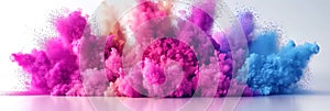 Vibrant colored powders suspended in mid-air in a dynamic display