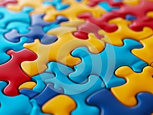 Vibrant Colored Puzzle Pieces Connected Together Concept for Problem Solving and Teamwork