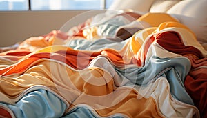 Vibrant colored silk bedding adds elegance to modern bedroom generated by AI