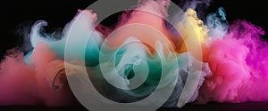 Vibrant Colored Smokes Dancing on Black Background, creating dynamic and abstract banner mockup