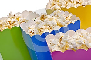 Vibrant Colored Treat Boxes Filled with Popcorn