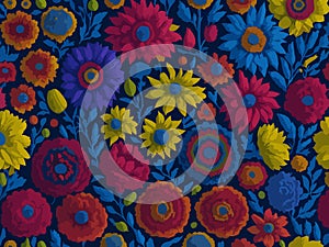 Vibrant Colorful Abstract Floral on dark Backgroun