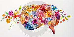 Vibrant and colorful artwork depicting liver made entirely of flowers, symbolizing the vitality and essential functions