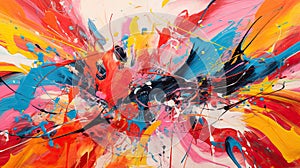 Vibrant and colorful background. Messy paint strokes and smudges on an white background. Blue, orange, yellow, red