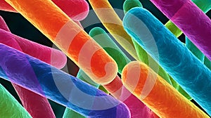 Vibrant Colorful Bacteria Under Microscope View for Medical Science