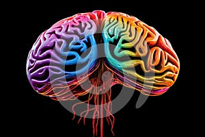 Vibrant colorful brain, Neurons synapses, memory neurotransmitters cortex, neuroplasticity, intelligence, gray matter, hippocampus