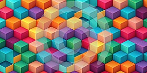 Vibrant colorful cube pattern abstract geometric background of interlocking blocks. Generative AI