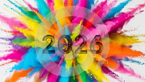Vibrant Colorful Explosion with 2026 Text Overlay