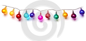 Vibrant colorful glass bulbs. Multi-colored electric lights on white background