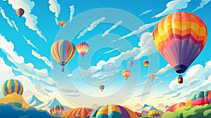 vibrant colorful hot air balloon festival, where balloons of all shapes and sizes ascend into the clear blue sky.