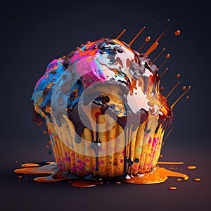 Vibrant and Colorful Molten Muffin Stylistic, generative ai