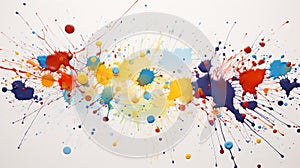 Vibrant Colorful Paint Splatters on White Surface
