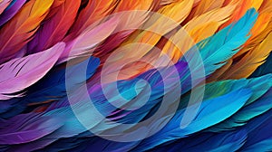 Vibrant colorful pattern background texture of color feathers decoration. Graphic Art