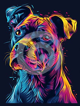 Vibrant Colorful Pitbull Dog Portrait on Dark Background
