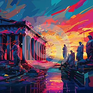 Ancient Greece Meets Y2k: The Parthenon In Fluid Brushwork photo