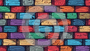 Colorful Wooden Bricks Wall Background
