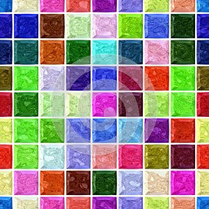 Vibrant colorful spectrum stony mosaic seamless pattern texture background with white grout - regular squares