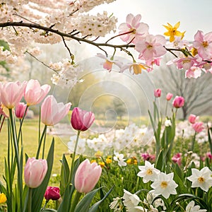 Spring background with beautiful flowers photo