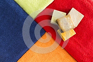 Vibrant colorful towels with organic soap