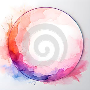 Vibrant colorful watercolor splash around circular shape border in white background