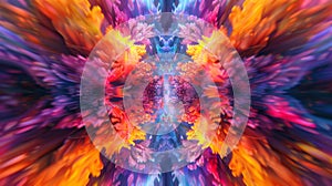 The vibrant colors blur and blend together creating a digital kaleidoscope of abstract explosions