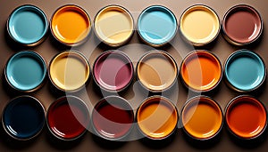 Vibrant colors in a close up of a shiny metallic paint can generated by AI
