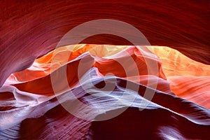 Vibrant colors of eroded sandstone rock in slot canyon, antelope