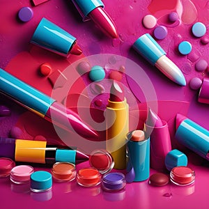 Vibrant Colors And Geometric Shape Cosmatics Items .Ai Genarated Image.