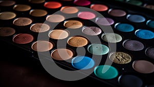 Vibrant colors in a large eyeshadow palette for glamorous women generated by AI