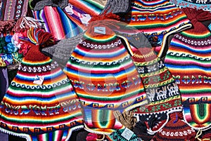 The vibrant colors of the Peruvian handicrafts in Taquile\'s street market