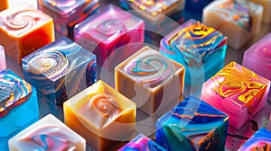 Vibrant colors and unique patterns adorn the surface of handcrafted soaps photo