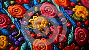 Vibrant colors woven in a close up textile pattern generated by AI generated by AI