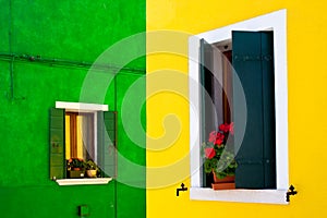 vibrant colour house facade and window