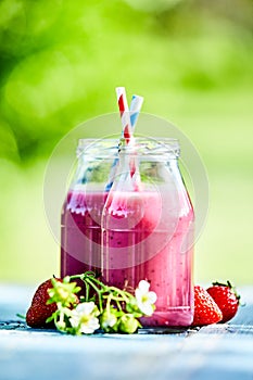 Vibrant, colourful summer strawberry smoothies