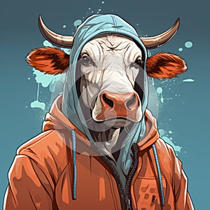 Vibrant Comics Style: Cow Wearing Hoodie In Azuki Nft Streetwear