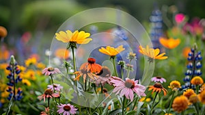 community garden, vibrant community garden with diverse flowers and vegetables, serving as a grassroots initiative for photo